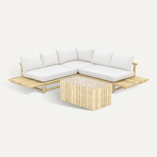 Salon De Jardin Blanc 4 Personnes En Bois De Teck, Canapé, Table Basse - Sunny
