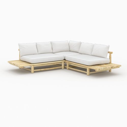 Salon De Jardin Blanc 4 Personnes En Bois De Teck, Canapé, Table Basse - Sunny