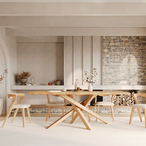 Table Rectangulaire En Bois D'hévéa Massif Clair 8 Personnes - Robin