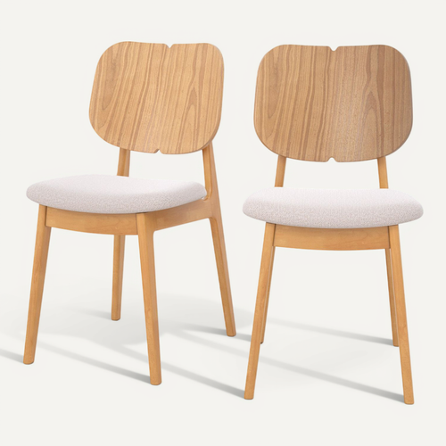 Lot De 2 Chaises En Bois Clair Et Tissu Beige - Clyde