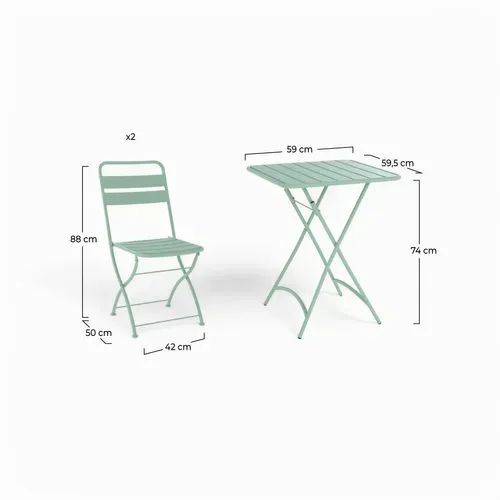 Table Et Chaises De Jardin 2 Personnes En Métal Vert - Yumi