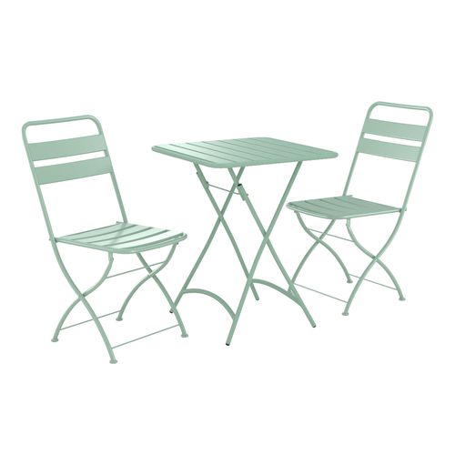 Table Et Chaises De Jardin 2 Personnes En Métal Vert - Yumi