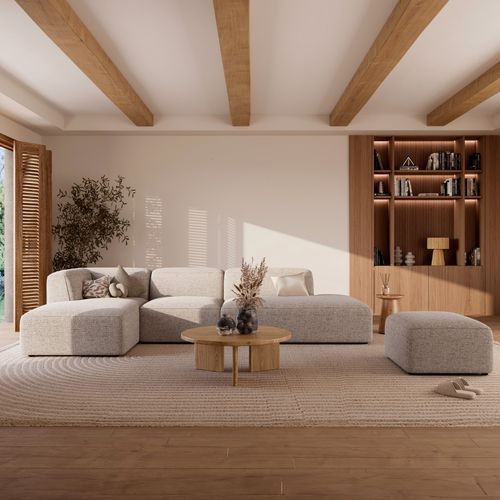 Pouf Rectangulaire Pour Canapé Modulable En Tissu Beige - Hestia
