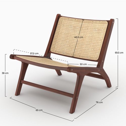 Fauteuil En Bois De Teck Finition Noyer Et Cannage En Rotin - Kilka