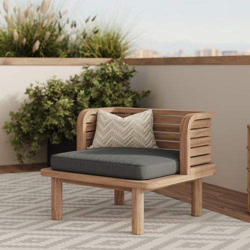 Fauteuil De Jardin En Teck Massif Et Coussin Gris - Kilda