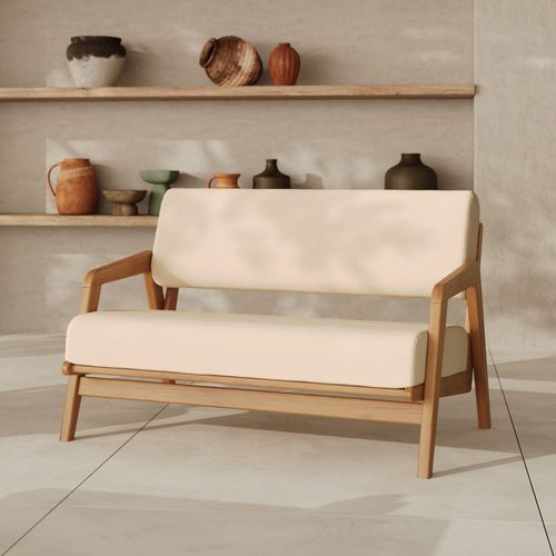 Canapé De Jardin En Bois D'acacia, Tissu Beige Clair 2 Places - Siargao