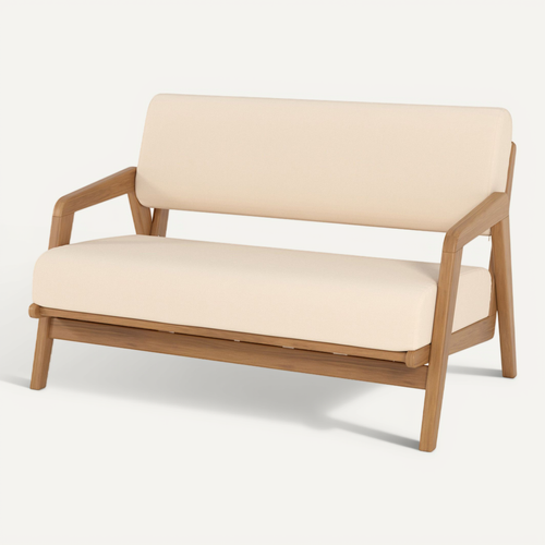 Canapé De Jardin En Bois D'acacia, Tissu Beige Clair 2 Places - Siargao
