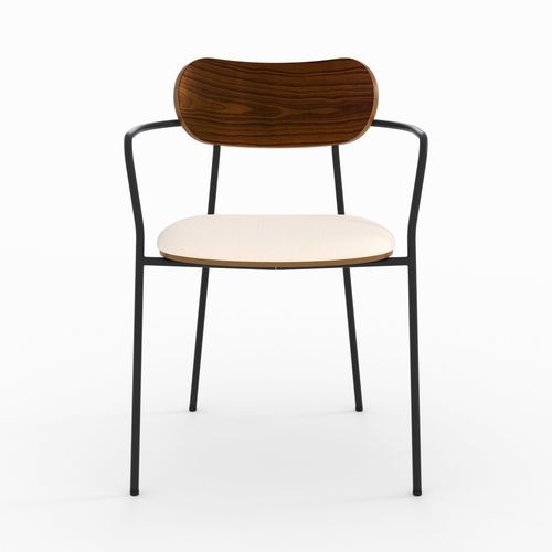 Lot De 2 Chaises En Tissu Beige Et Placage En Bois Foncé - Marine
