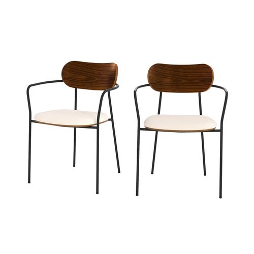 Lot De 2 Chaises En Tissu Beige Et Placage En Bois Foncé - Marine
