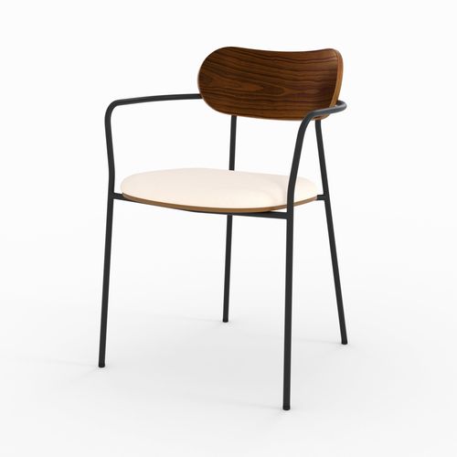 Lot De 2 Chaises En Tissu Beige Et Placage En Bois Foncé - Marine