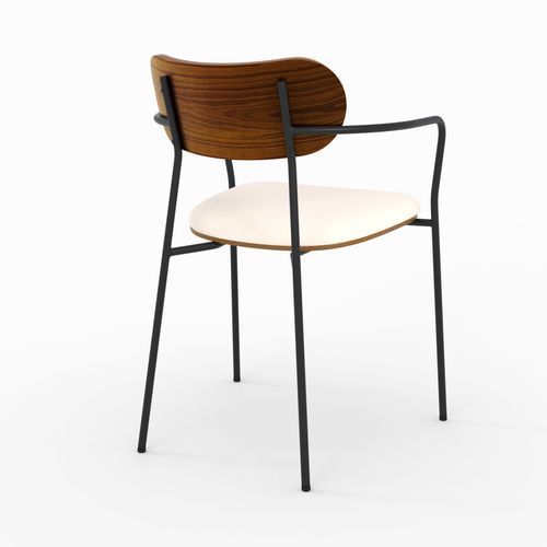 Lot De 2 Chaises En Tissu Beige Et Placage En Bois Foncé - Marine