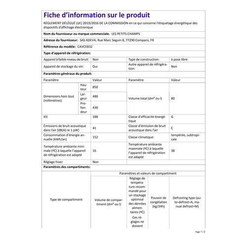 Cave à Vin 32 Bouteilles Cavceb32 - Les Petits Champs