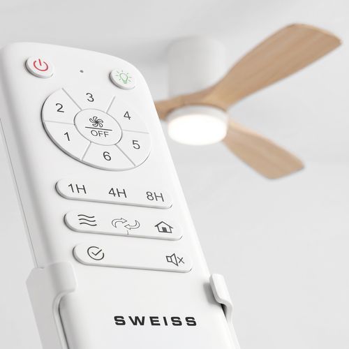 FLOW22 - Ventilateur De Plafond Avec LED, 6 Vitesses, Bois Clair
