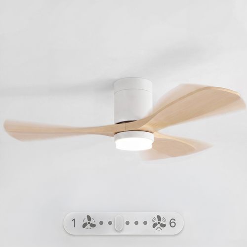 FLOW22 - Ventilateur De Plafond Avec LED, 6 Vitesses, Bois Clair