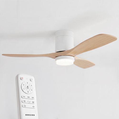 FLOW22 - Ventilateur De Plafond Avec LED, 6 Vitesses, Bois Clair