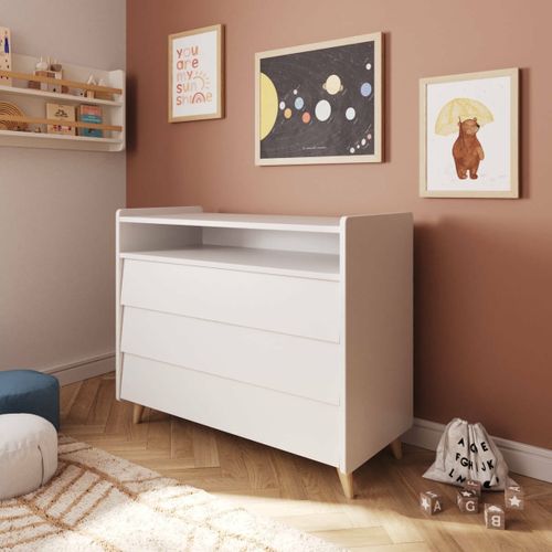Commode 3 Tiroirs  Peter  Bois Et Blanc