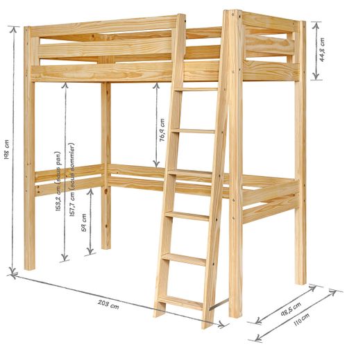 Lit Mezzanine 1 Place 90x190 Cm Orsai  Blanc