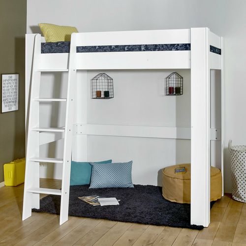 Lit Mezzanine En Bois Massif 140 X 200 Cm Avec Placard De Rangement Escalier De Securite Blanc 92218308