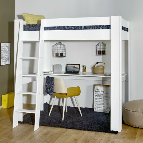 Pack Lit Mezzanine 2 Places Avec Bureau Et Matelas 140x190 Cm Lee Blanc
