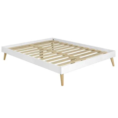Pack Lit 2 Places Avec Pieds Et Matelas 120x190 Cm Darla Blanc