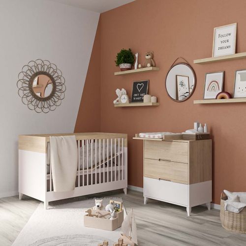 Mini Chambre Bébé 70x130 Cm Dixie  Blanc Et Bois