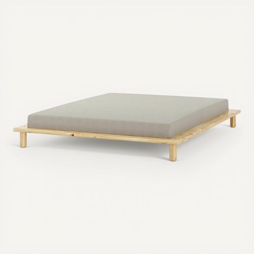 Pack Lit 2 Places Futon Avec Matelas 140x200 Cm Paolo Bois Naturel