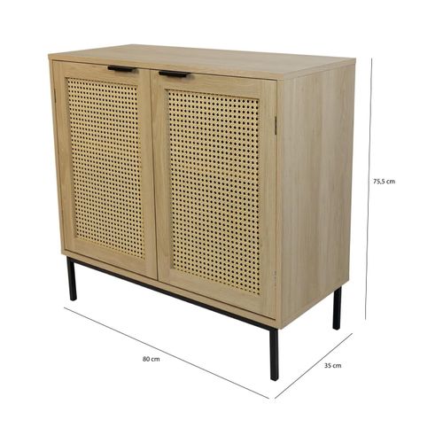Buffet Avec 2 Portes Cannage En Bois Naturel 80 X 35 X 75,5 Cm