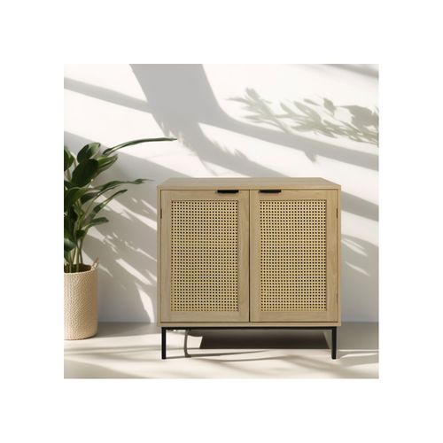 Buffet Avec 2 Portes Cannage En Bois Naturel 80 X 35 X 75,5 Cm