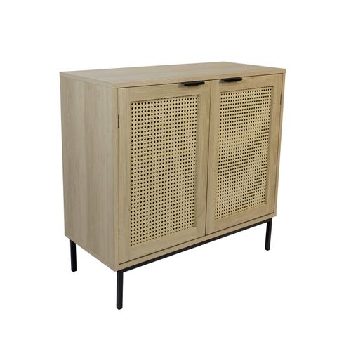 Buffet Avec 2 Portes Cannage En Bois Naturel 80 X 35 X 75,5 Cm