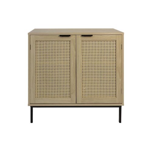 Buffet Avec 2 Portes Cannage En Bois Naturel 80 X 35 X 75,5 Cm