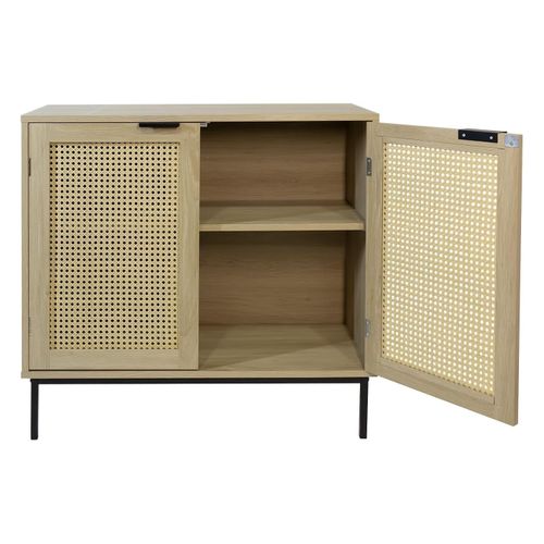 Buffet Avec 2 Portes Cannage En Bois Naturel 80 X 35 X 75,5 Cm