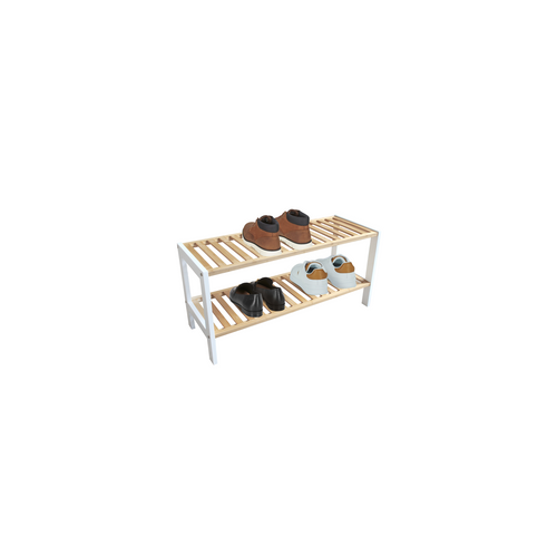 étagère à Chaussures Avec 2 Niveaux En Bambou Blanc 70 X 26 X 33,5 Cm
