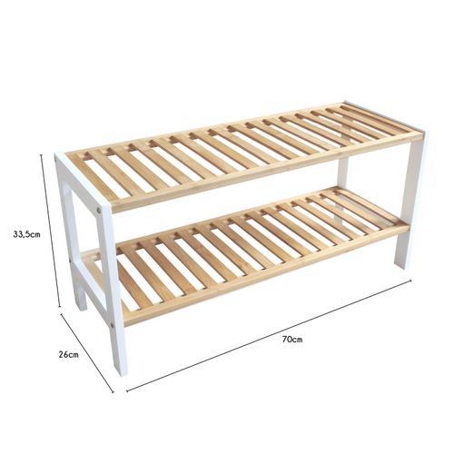 étagère à Chaussures Avec 2 Niveaux En Bambou Blanc 70 X 26 X 33,5 Cm