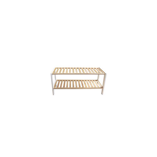 étagère à Chaussures Avec 2 Niveaux En Bambou Blanc 70 X 26 X 33,5 Cm