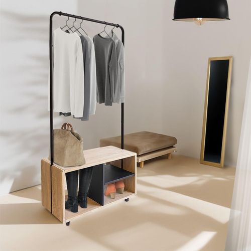 Portant à Vêtements Métal Noir Bois Avec Roulettes 72 X 31 X 153 Cm