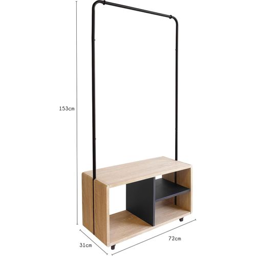 Portant à Vêtements Métal Noir Bois Avec Roulettes 72 X 31 X 153 Cm