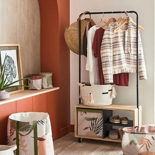 Portant à Vêtements Métal Noir Bois Avec Roulettes 72 X 31 X 153 Cm