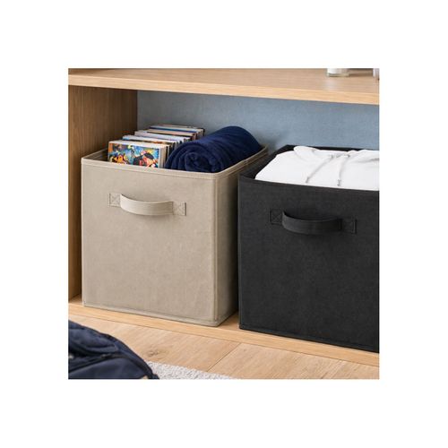 Lot De 12 Paniers Pliables En Tissu Noir Et Taupe 27 X 27 X 27 Cm