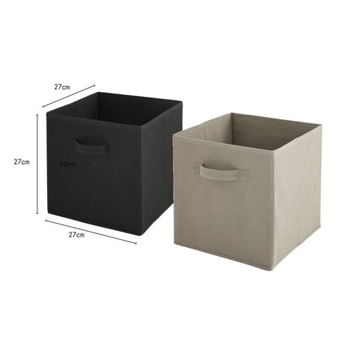 Lot De 12 Paniers Pliables En Tissu Noir Et Taupe 27 X 27 X 27 Cm