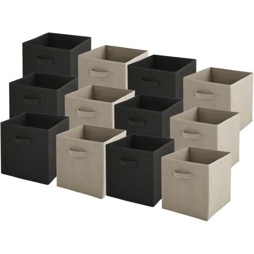 Lot De 12 Paniers Pliables En Tissu Noir Et Taupe 27 X 27 X 27 Cm