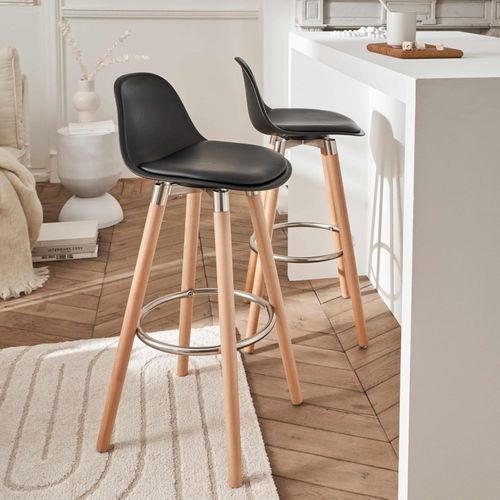 Lot De 4 Tabourets De Bar Noir Pieds Bois De Hêtre 39,5 X 44 X 91 Cm
