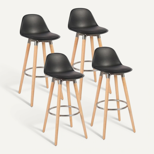 Lot De 4 Tabourets De Bar Noir Pieds Bois De Hêtre 39,5 X 44 X 91 Cm