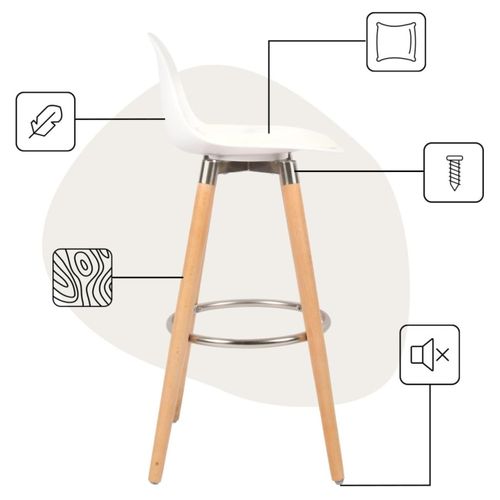 Lot 4 Tabourets De Bar Blanc Pieds Bois De Hêtre 39,5 X 44 X 91 Cm