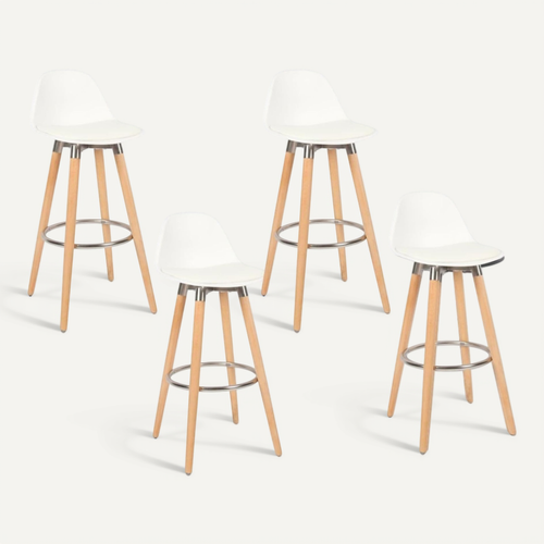 Lot 4 Tabourets De Bar Blanc Pieds Bois De Hêtre 39,5 X 44 X 91 Cm