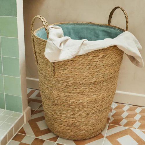 Panier À Linge Jacinthe D'eau Naturel, Polycoton Bleu 40 X 40 X 50 Cm