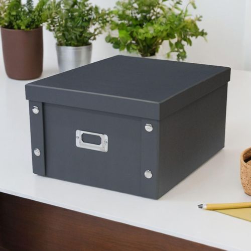 Boîte De Rangement En Carton Noir Avec Couvercle Gris 35 X 28 X 18 Cm