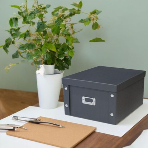 Boîte De Rangement En Carton Noir Avec Couvercle Gris 35 X 28 X 18 Cm