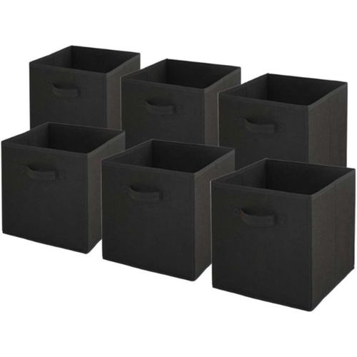 Lot De 6 Paniers Pliables En Tissu Noir 27 X 27 X 27 Cm