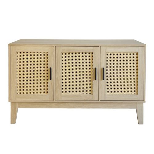 Buffet Avec 3 Portes Cannage Bois Naturel 120 X 40 X 71 Cm