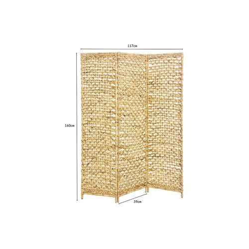 Paravent D'intérieur 3 Panneaux Jonc Mer Motif Fleur 117 X 160 Cm